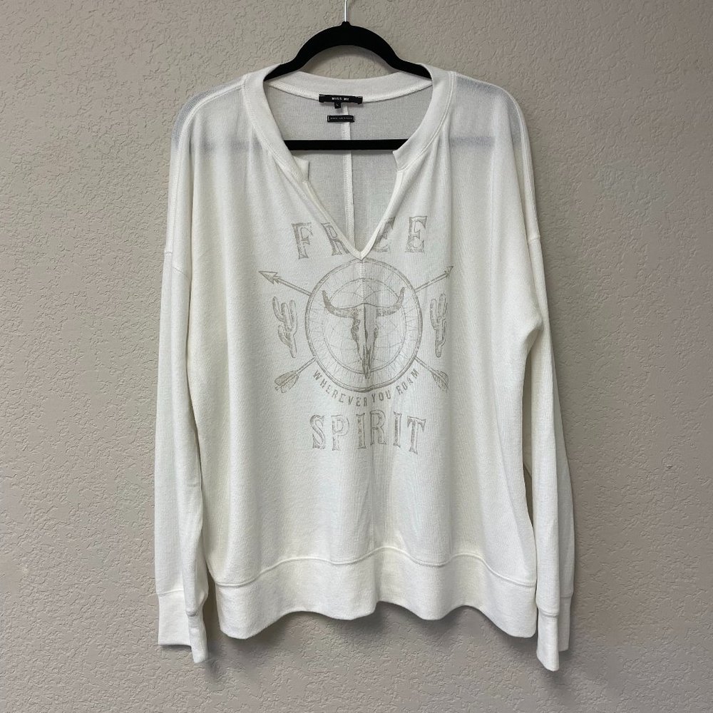 Miss Me Free Spirit Long Sleeve Graphic Shirt White/Cream